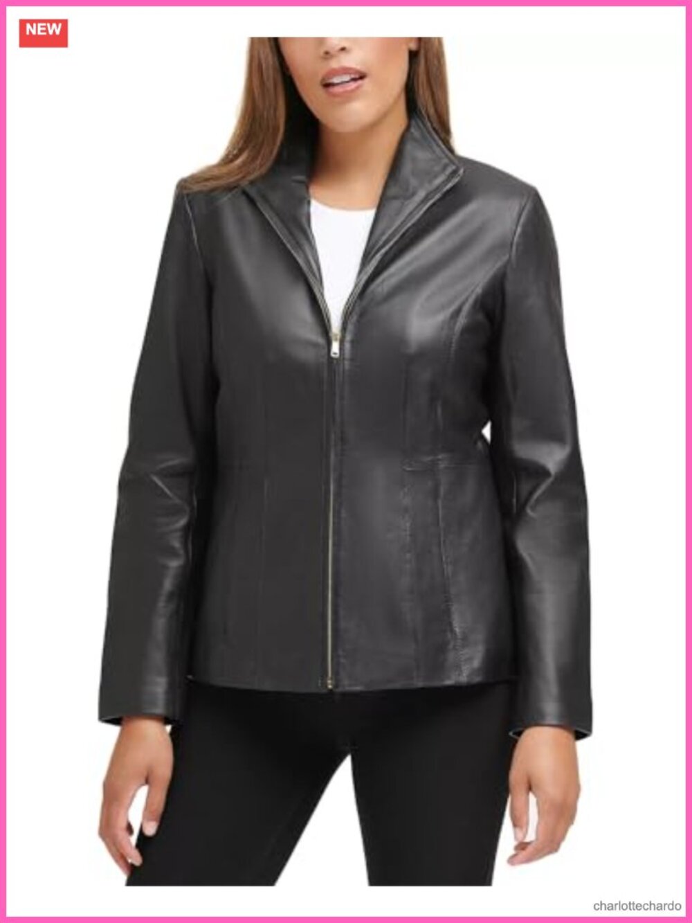 Genuine Leather Wing Collared Jacket Long Sleeve Zip Up Tailored